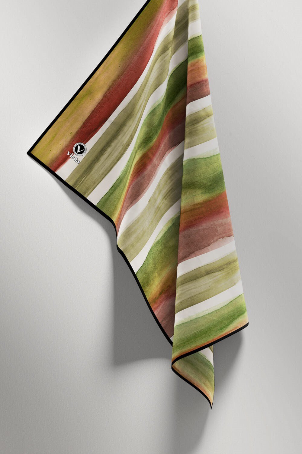 Twill Suluboya Çizgi Desenli Haki - Kiremit Renkli 90x90 Eşarp (İpek İçermez) Kenar Dikiş Şekli El Dikişli
