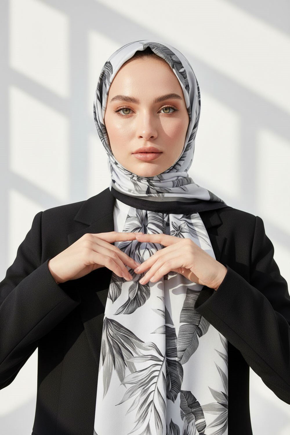 KREP YAPRAK DESENLİ GÜMÜŞ - GRİ RENKLİ 75X195 KIRIŞMAZ ŞAL