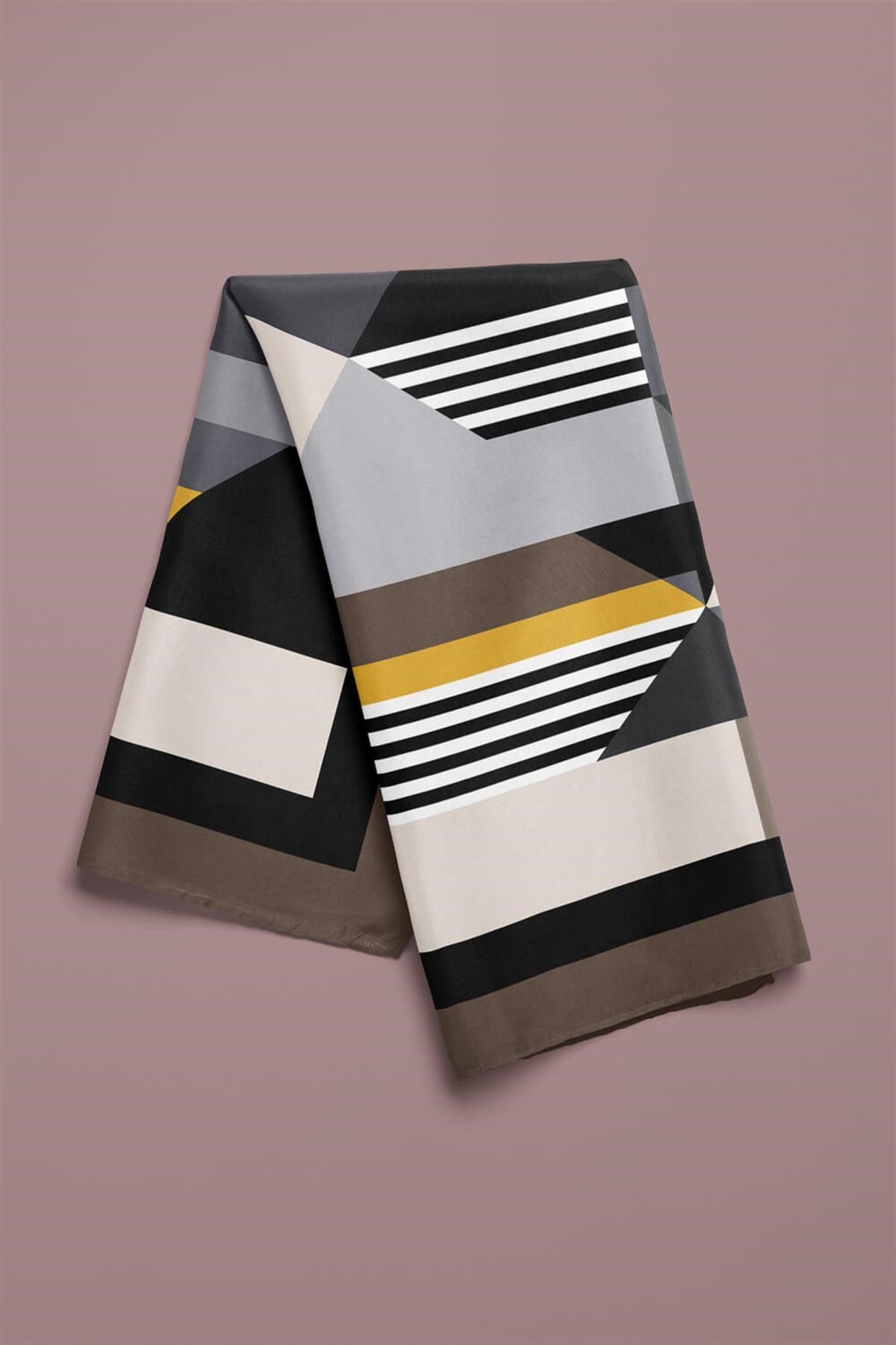 Violla G42 Kadın Gri Geometrik Desenli 50x50 Bandana DG01526-22