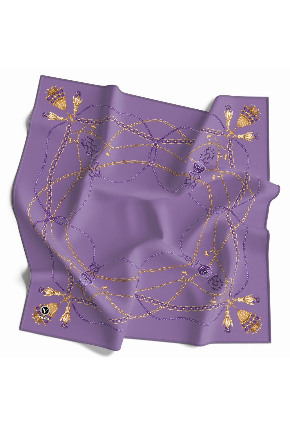 Kristal Geometrik Desenli Lila Renkli 90x90 Eşarp (İpek İçermez) Kenar Dikiş Şekli El Dikişli
