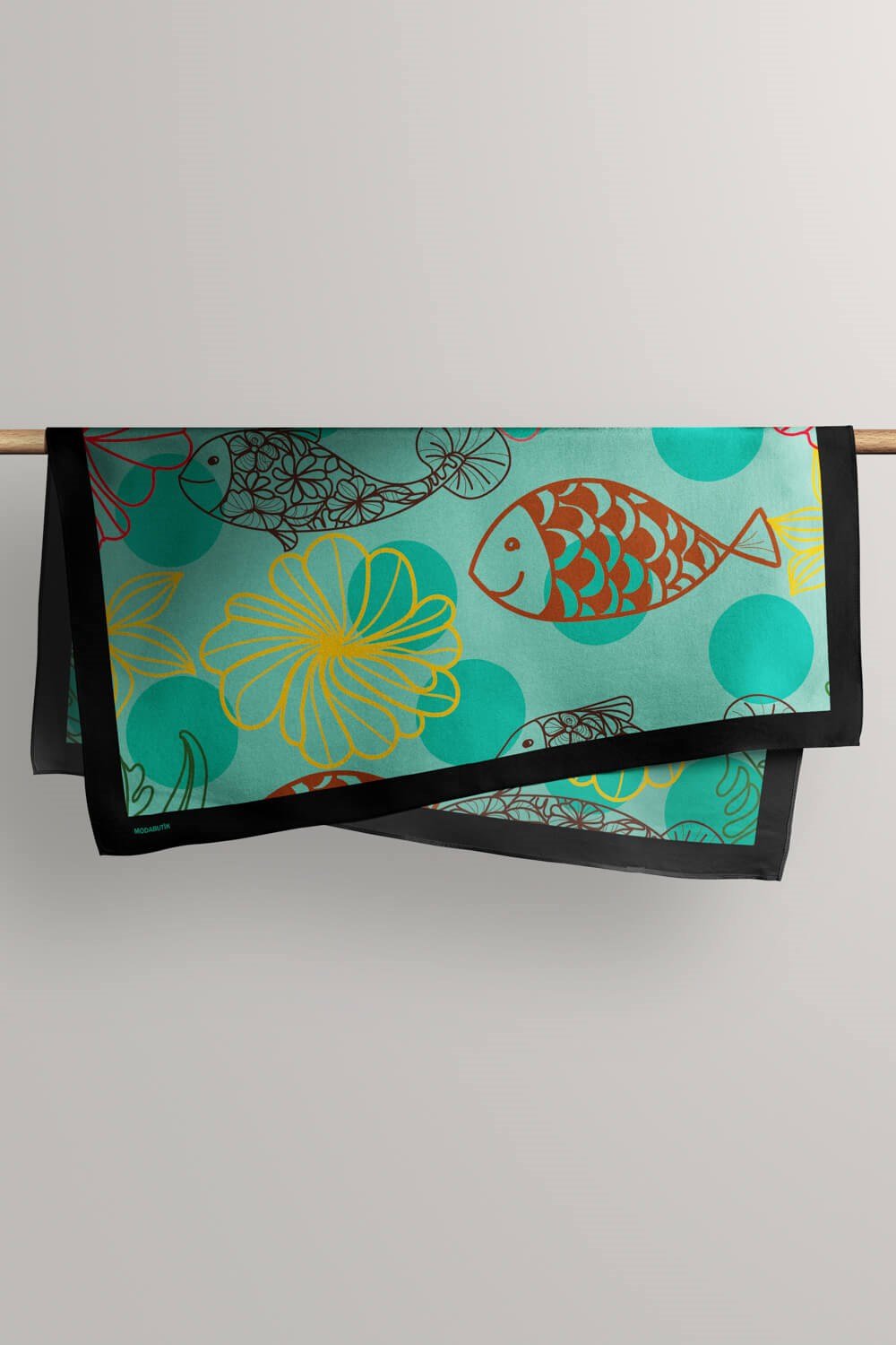 Y39 Kadın Balık Desenli Bandana 50x50 Yeşil DG0184-22