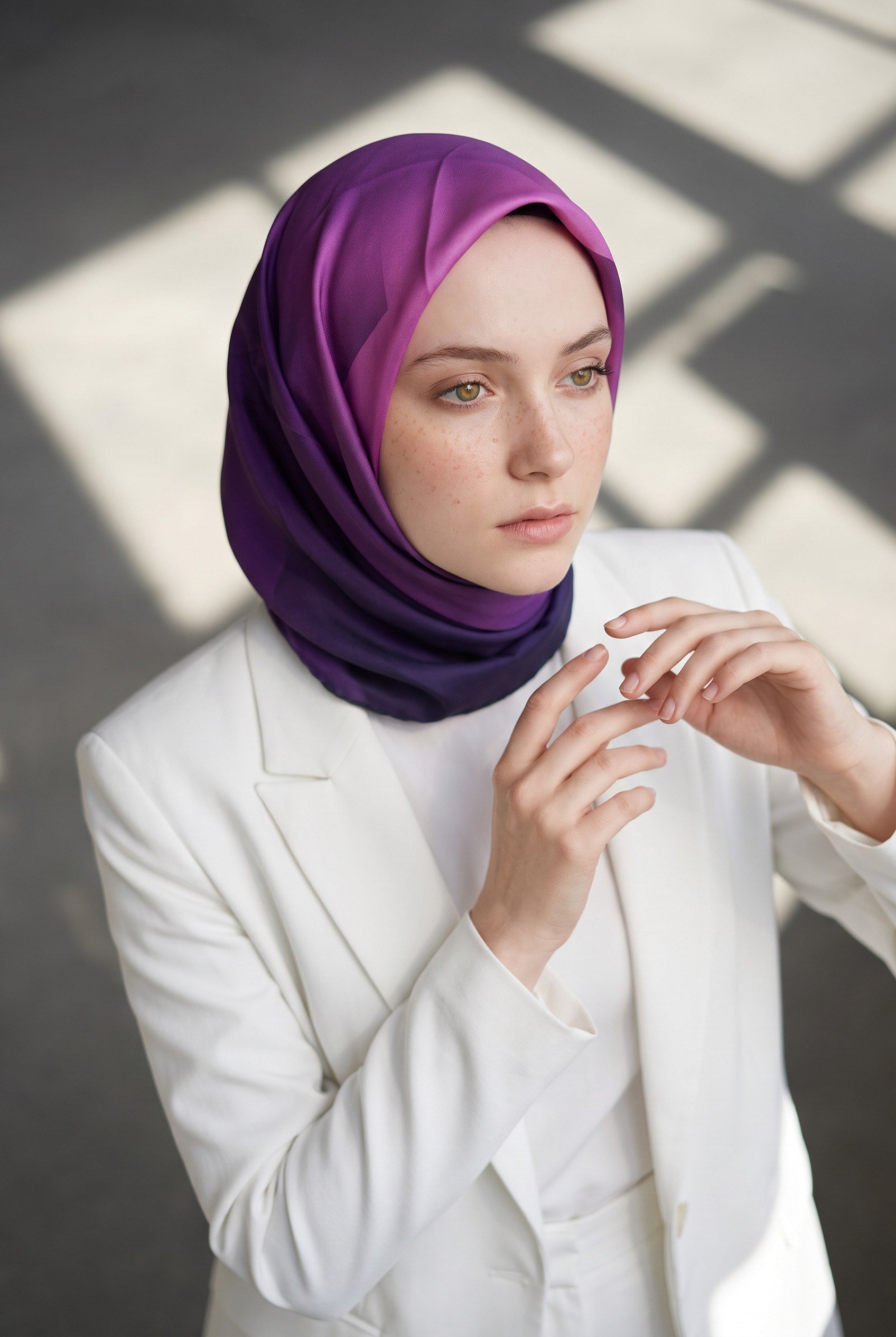 %100 Twill İpek Gül Desenli Mor - Pembe Renkli 90x90 Eşarp Dikim Şekli : El Dikişi