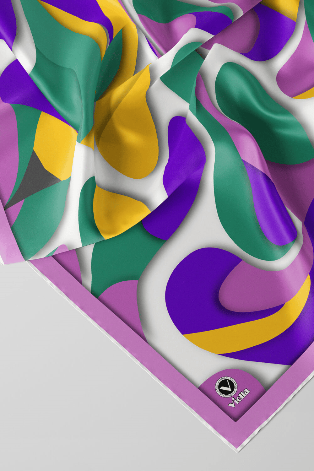 Twill Soyut Geometrik Desenli Llila - Petrol Yeşili Renkli 90x90 Eşarp (İpek İçermez) Dikim Şekli : El Dikişi