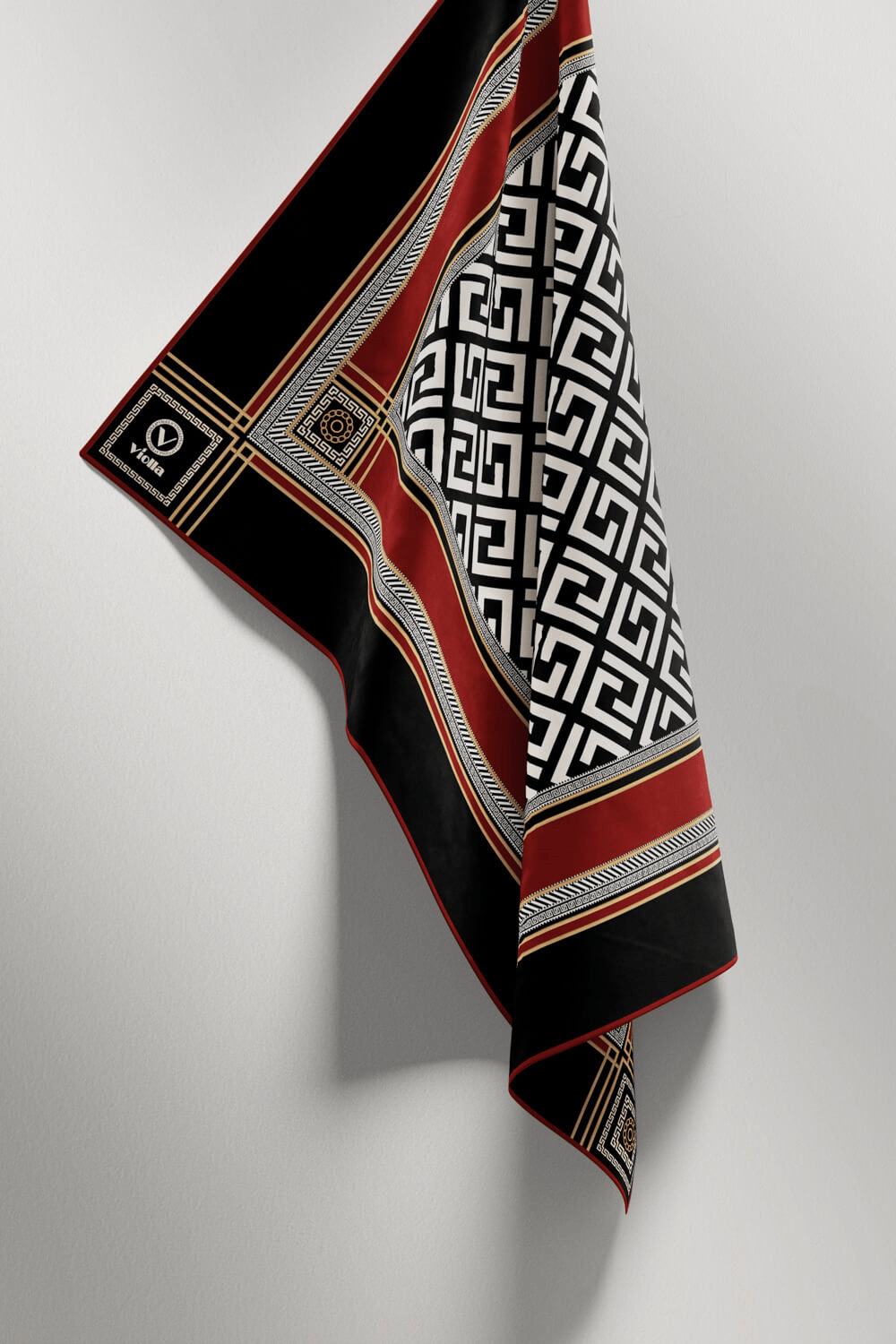 Twill Antik Desenli Bordo Renkli 90x90 Eşarp (İpek İçermez) Kenar Dikiş Şekli El Dikişli