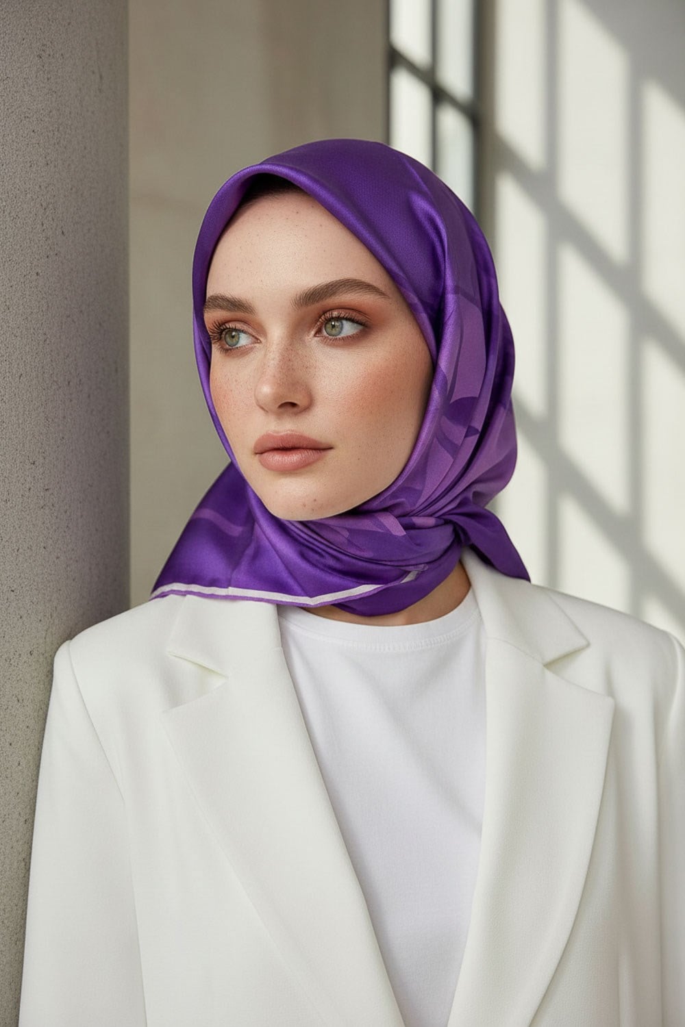 100% Twill İpek Çiçek Desenli Lila Renkli 90x90 Dikim Şekli : El Dikişi Eşarp