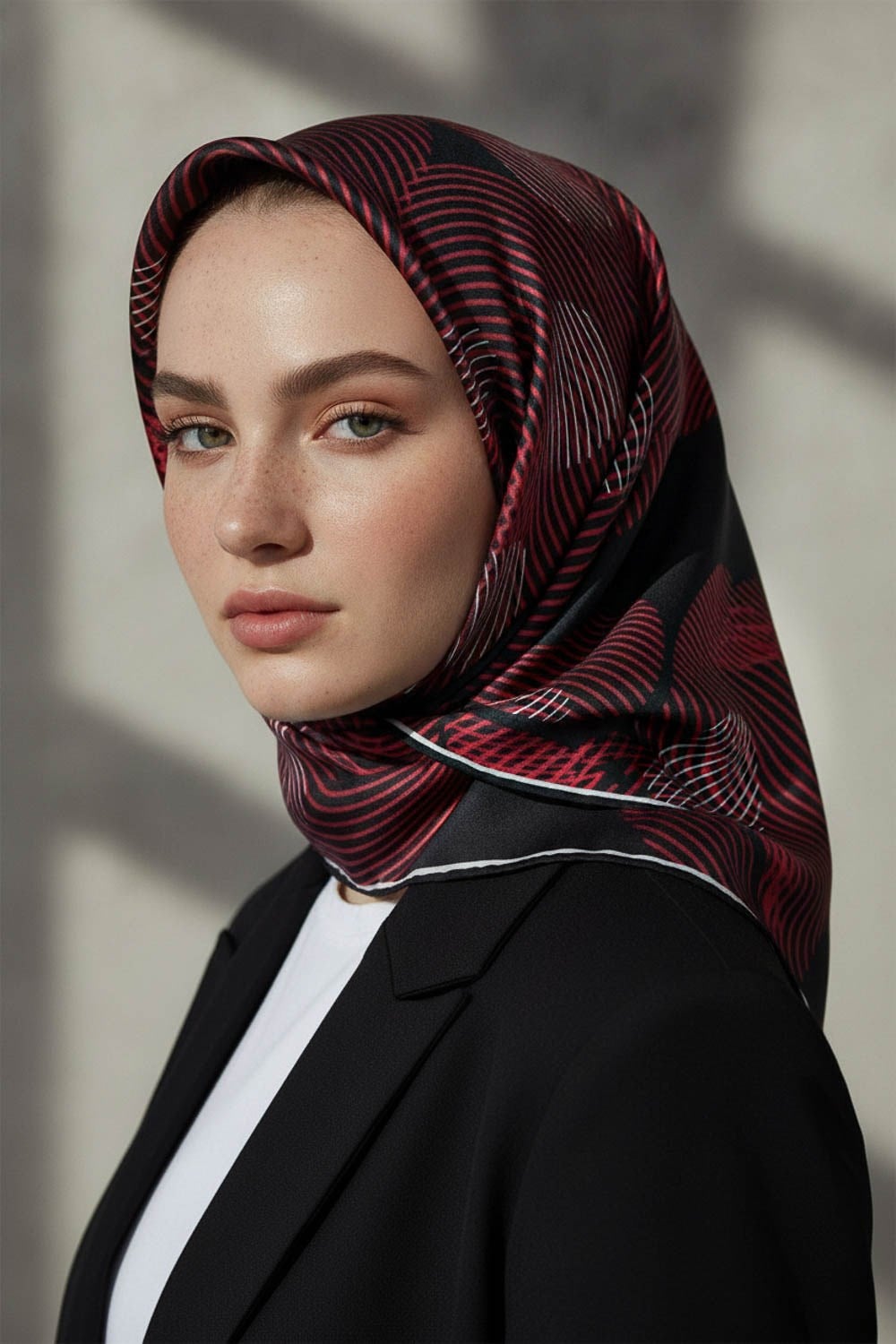 %100 Twill İpek Çizgili Çiçek Desenli Siyah - Bordo Renkli 90x90 Eşarp Dikim Şekli : El Dikişi