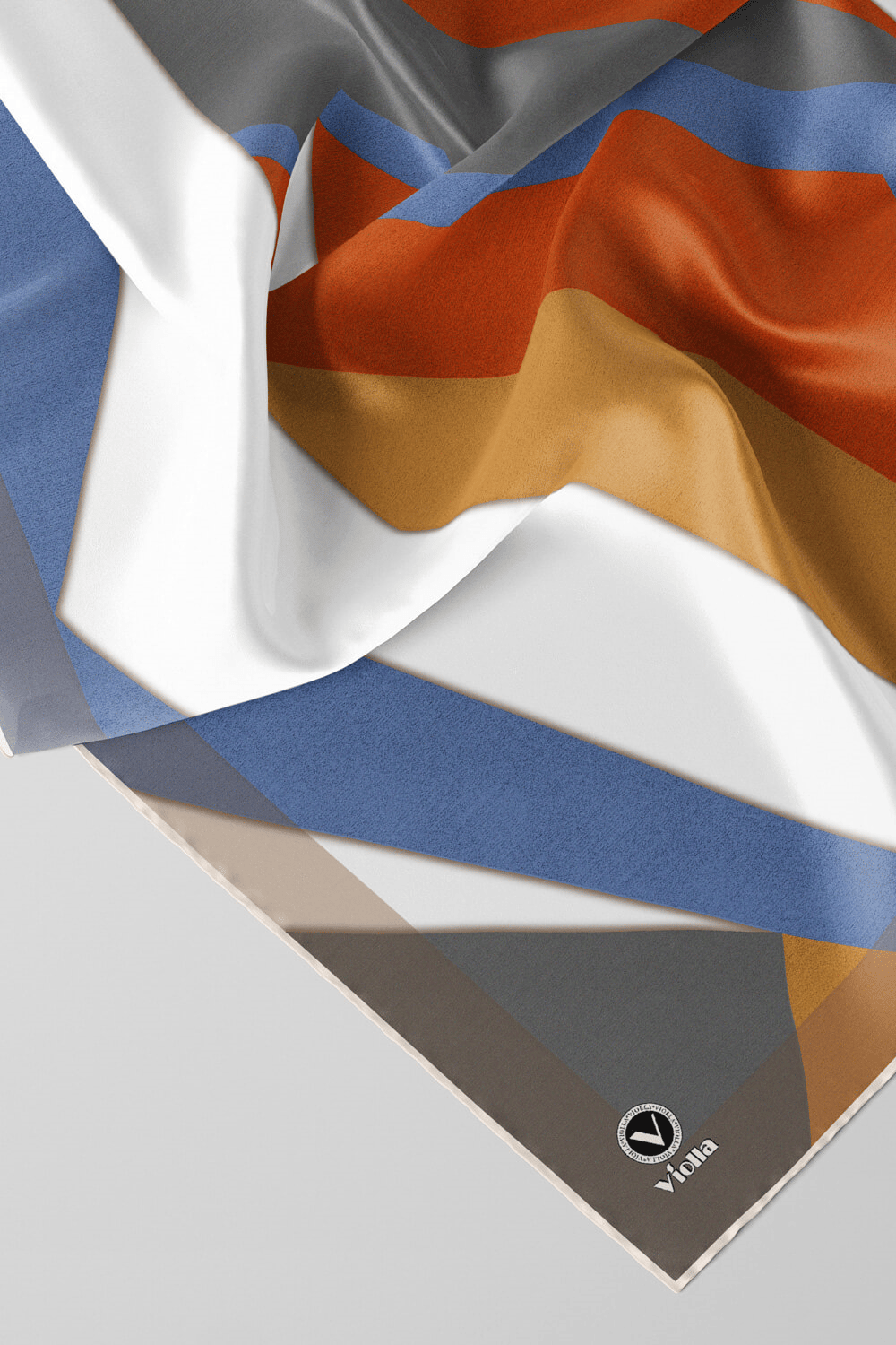 Twill Geometrik Desenli Taba - İndigo Renkli 90x90 Eşarp (İpek İçermez) Dikim Şekli : El Dikişi