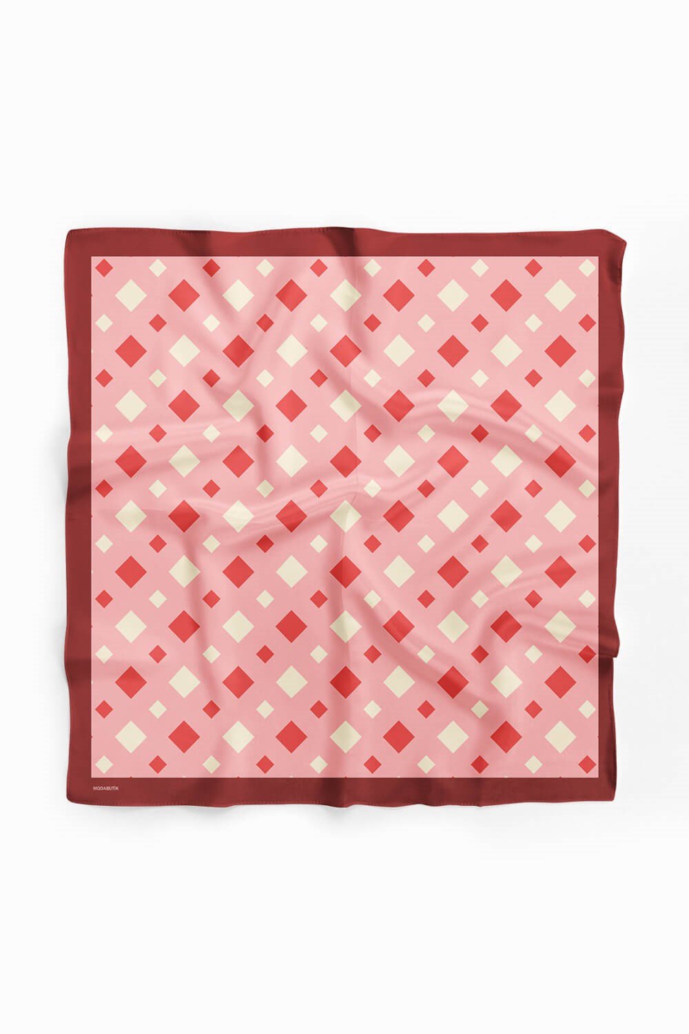 Violla D44 Kadın Kareli Desenli Bandana 50x50 Kırmızı DG0281-22