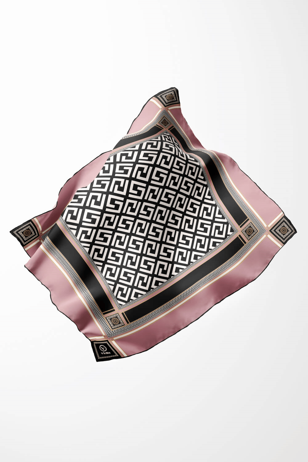 Twill Antik Desenli Pudra Renkli 90x90 Eşarp (İpek İçermez) Kenar Dikiş Şekli El Dikişli