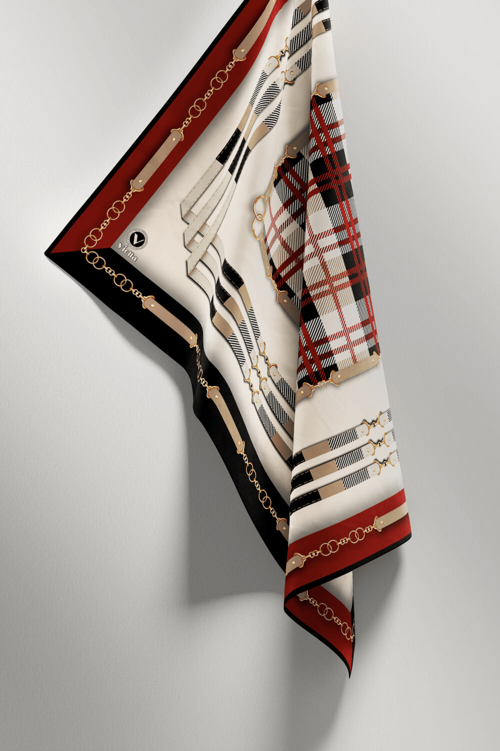 Twill Ekoseli Ve Zincir Desenli Bordo Renkli 90x90 Eşarp (İpek İçermez) Dikim Şekli : El Dikişi