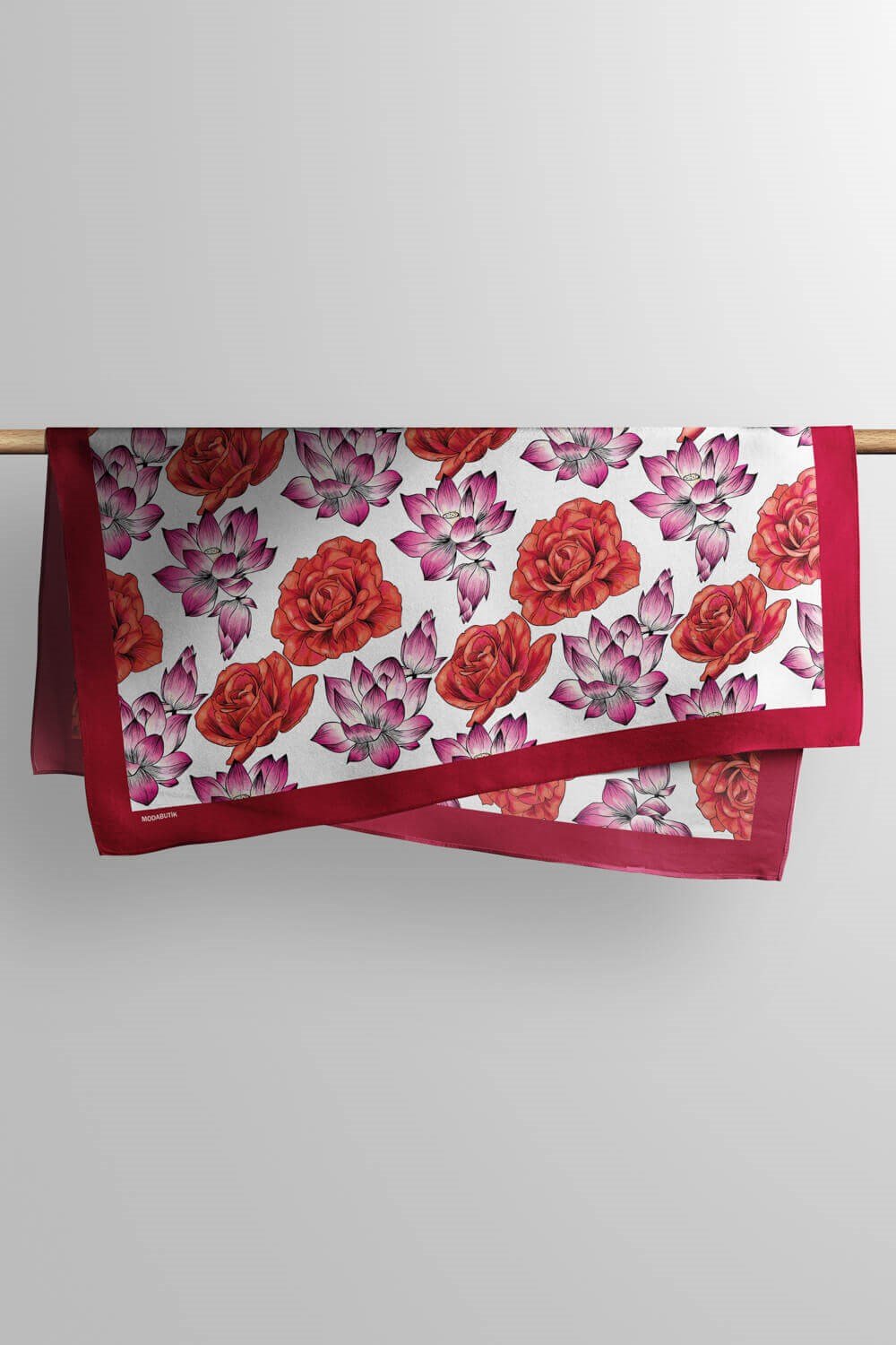Violla Y57 Kadın Çiçek Desenli Bandana 50x50 Kırmızı DG0139-2