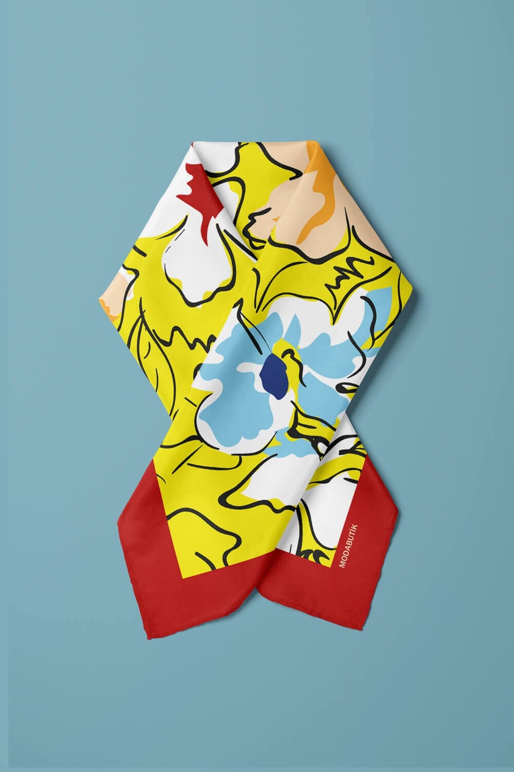Violla B109 Kadın Yaprak Desenli Bandana 50x50 Sarı Mavi DG0476-22