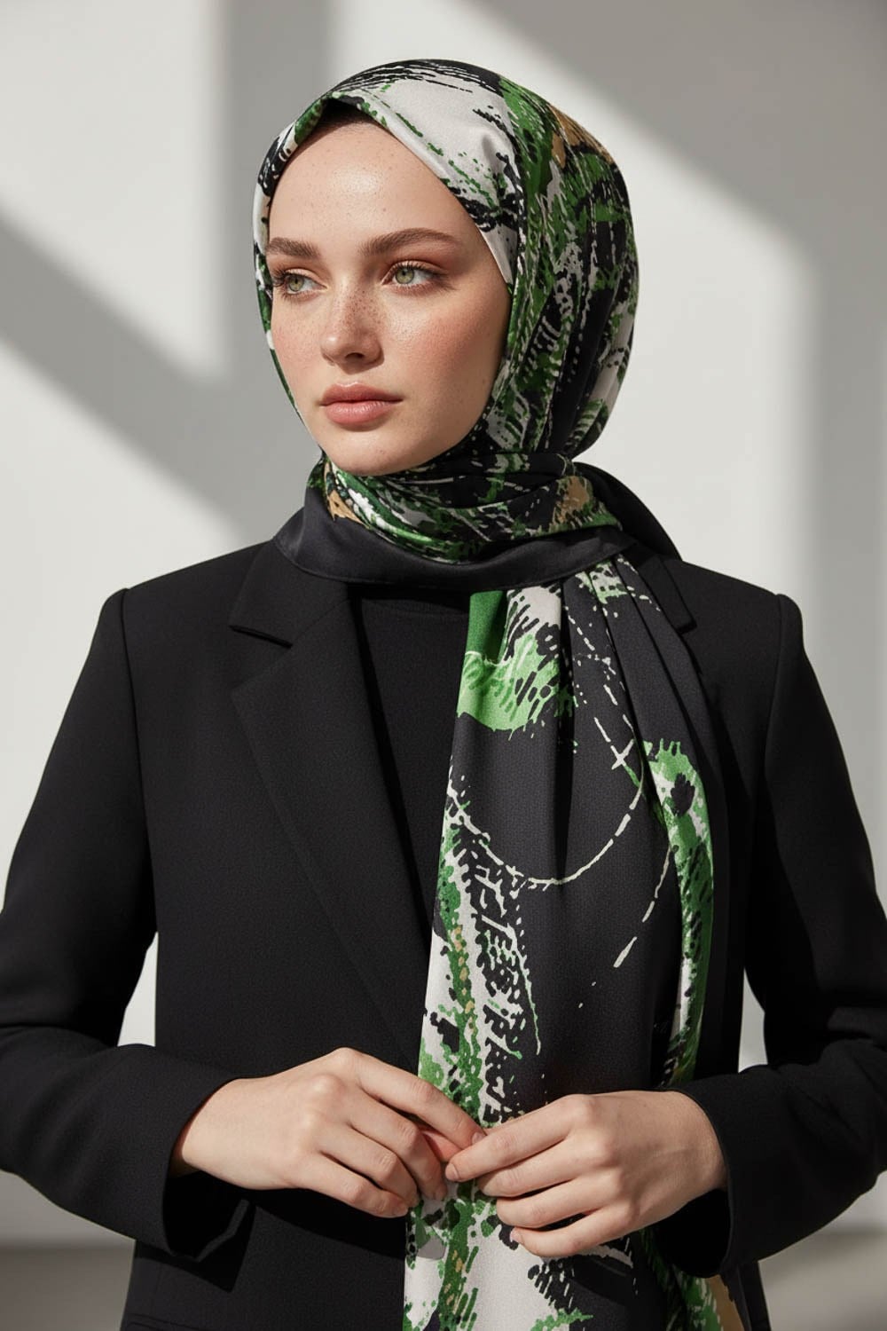 KREP DEGRADELİ ÇİZGİ DESENLİ ZÜMRÜT YEŞİLİ RENKLİ 75X195 KIRIŞMAZ ŞAL