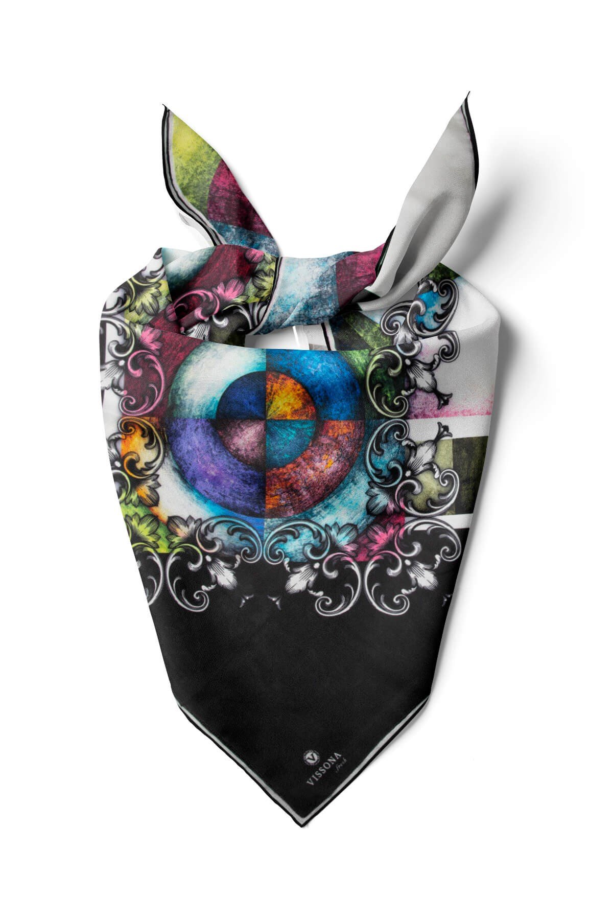 %100 İpek Kadın Desenli Bandana 80x80