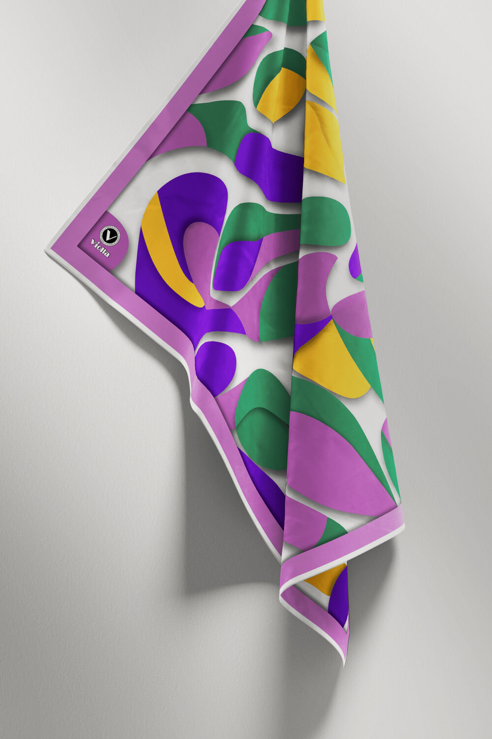 Twill Soyut Geometrik Desenli Llila - Petrol Yeşili Renkli 90x90 Eşarp (İpek İçermez) Dikim Şekli : El Dikişi
