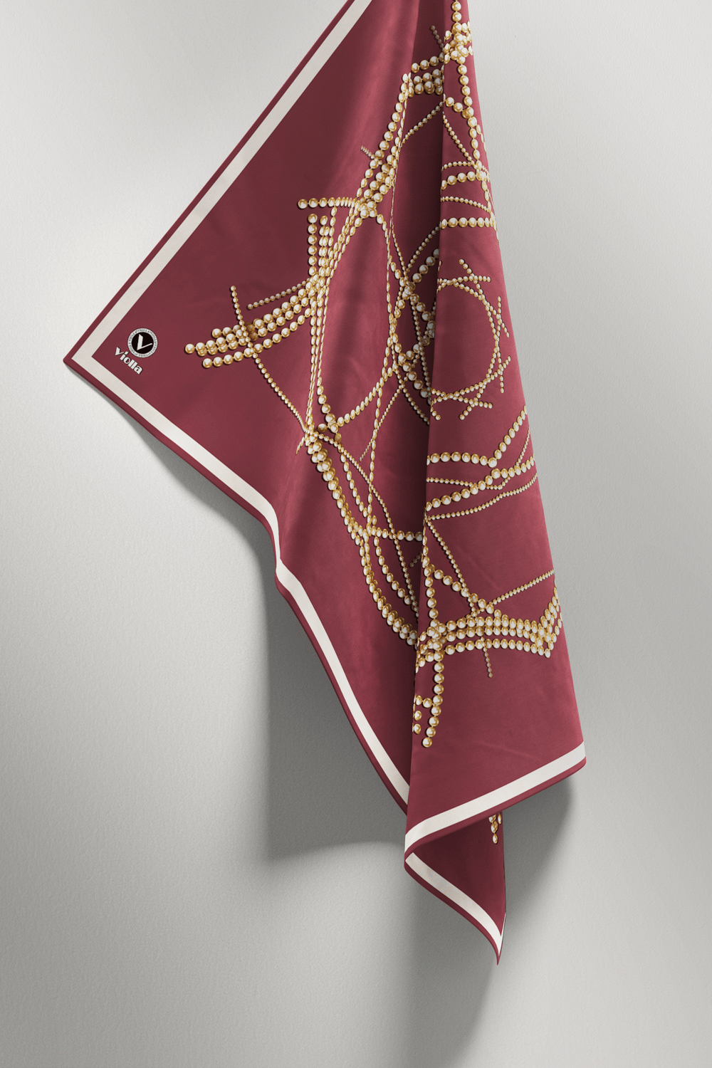 Twill Boncuk Desenli Gül Kurusu Renkli 90x90 Eşarp (İpek İçermez) Kenar Dikiş Şekli El Dikişli