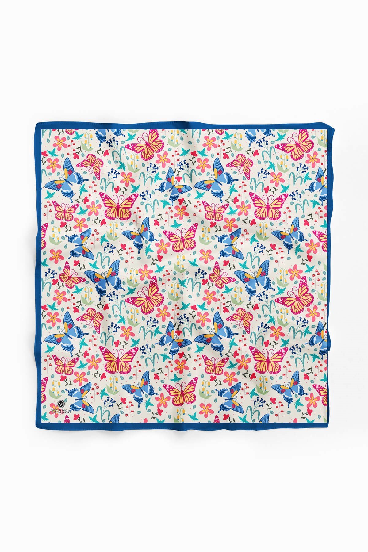 %100 İpek Kelebek Desenli Kadın Bandana