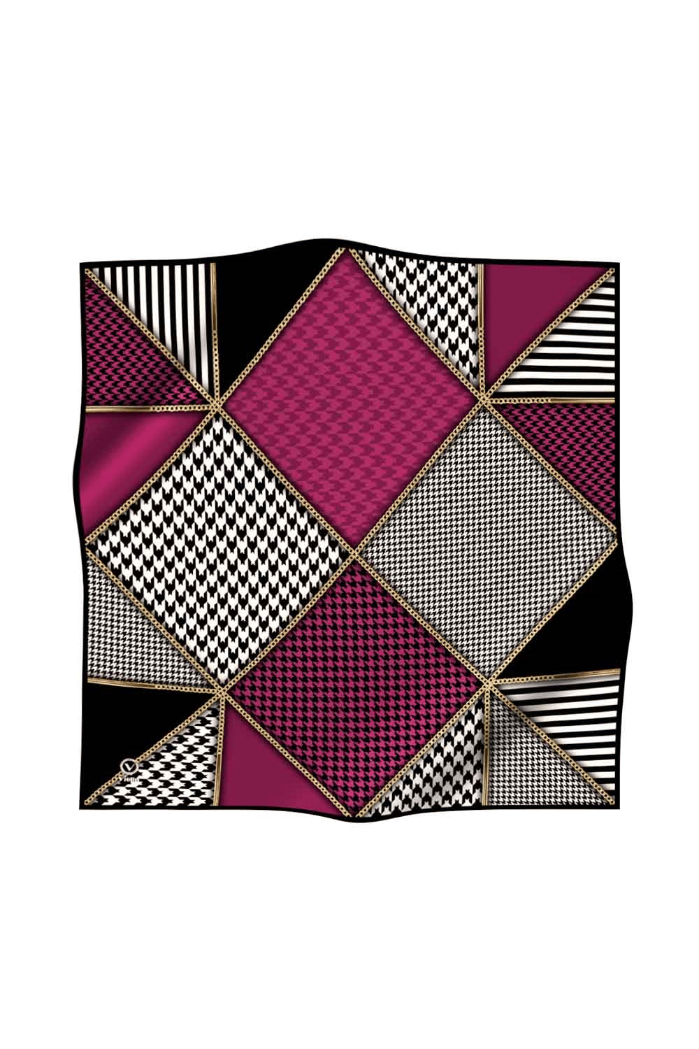 Twil Geometrik Ve Kazayak Desenli Mürdüm Renkli 90x90 Eşarp (İpek İçermez) Dikim Şekli : El Dikişi