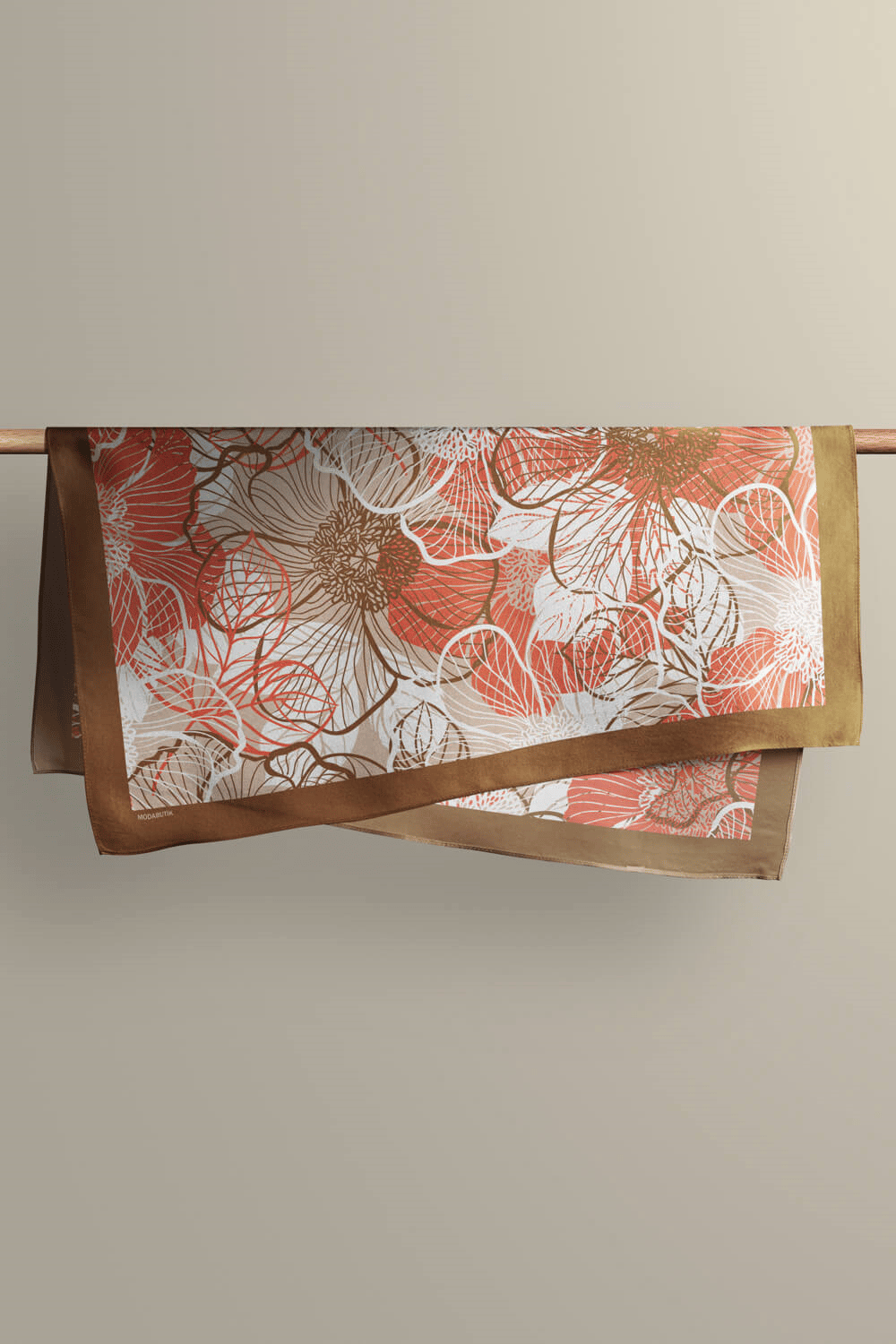 F8 Kadın Çiçek Desenli Bandana 50x50 Pudra Kahve - DG0111