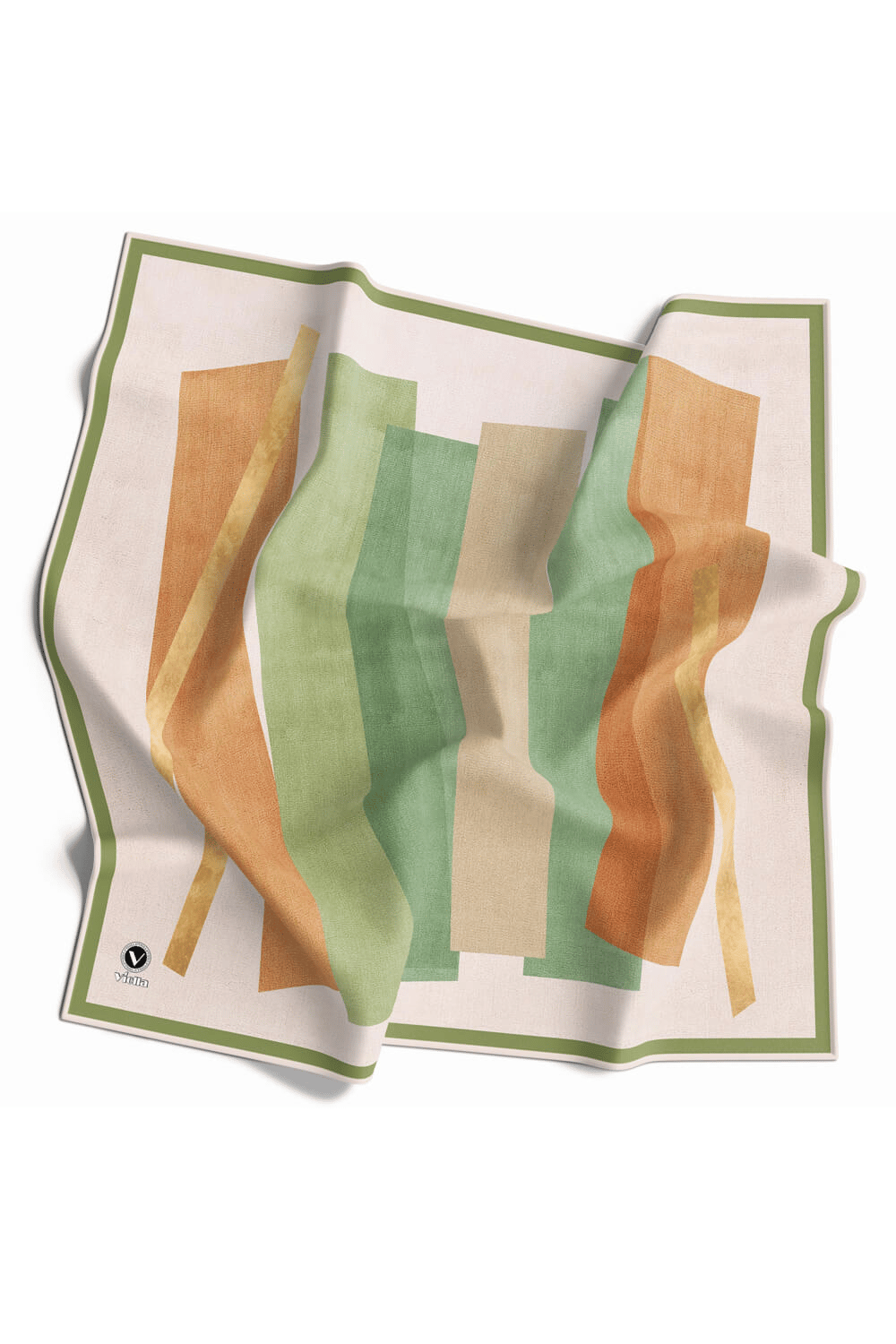 Twill Geometrik Desenli Haki Renkli 90x90 Eşarp (İpek İçermez) Kenar Dikiş Şekli El Dikişli