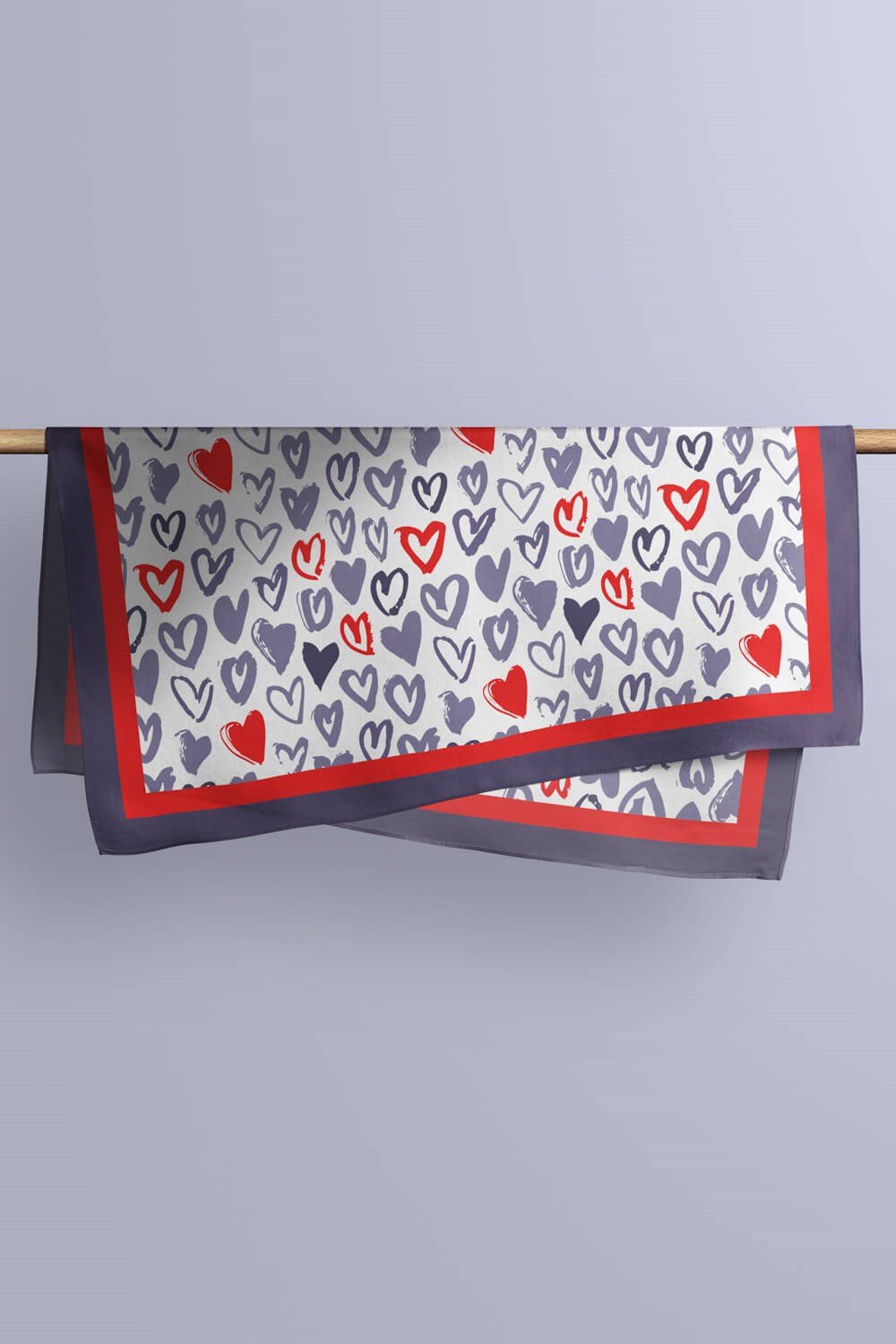 Violla F39 Kadın Gri Kırmızı Wish of Love Desenli 50x50 Bandana HYL DG0734-22