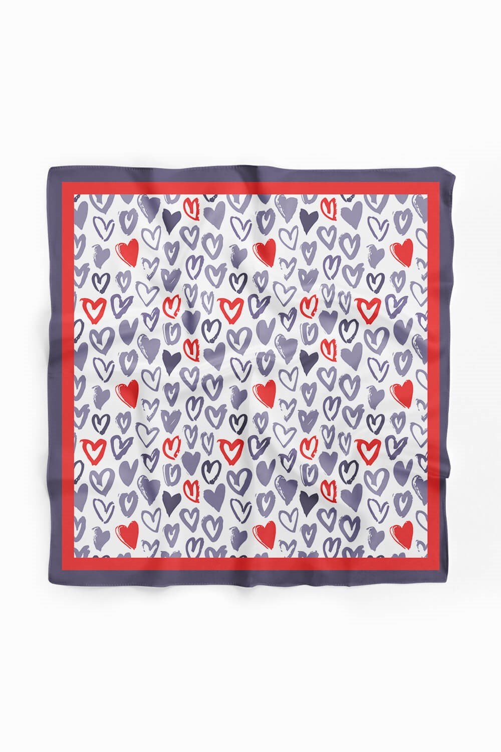 Violla F39 Kadın Gri Kırmızı Wish of Love Desenli 50x50 Bandana HYL DG0734-22