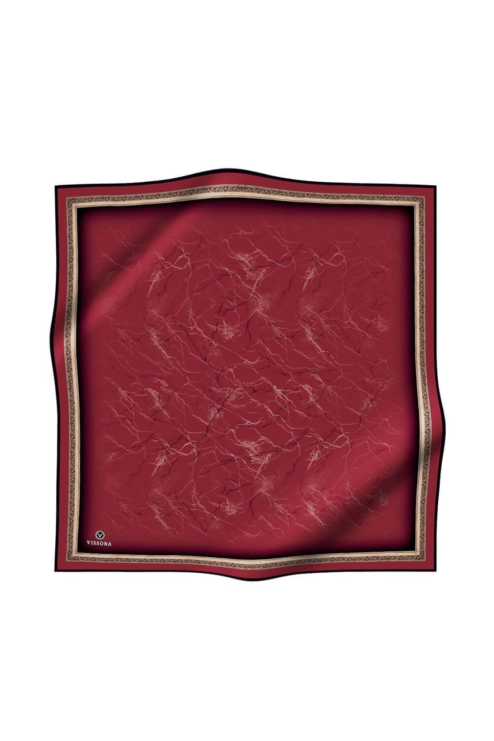 %100 Twill İpek Mermer Desenli Bordo Renkli 90x90 Eşarp Dikim Şekli : El Dikişi