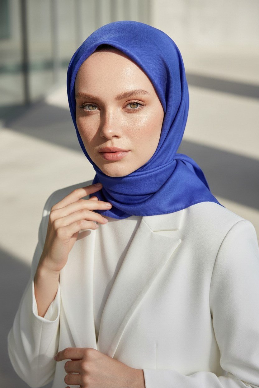 %100 Twill İpek Düz Saks Renkli Daha Tok Exclusive Serisi 90x90 Eşarp Dikim Şekli : El Dikişi