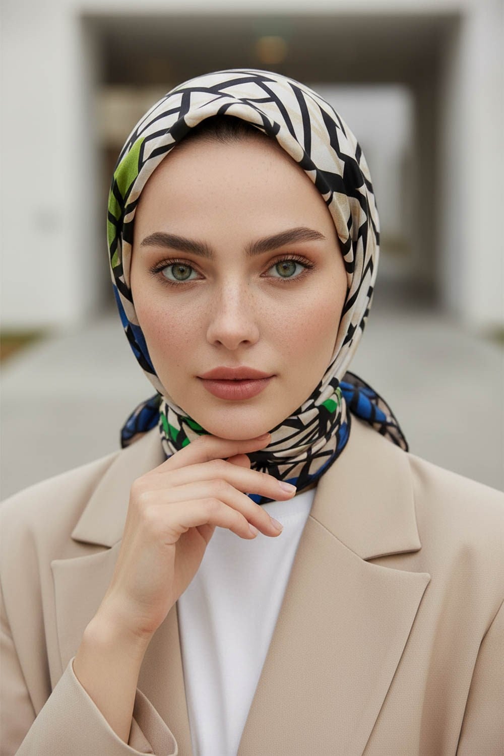 %100 Twill Renkli Petek Desenli Saks - Benetton Yeşili Renkli 90x90 Eşarp Dikim Şekli: El Dikişii