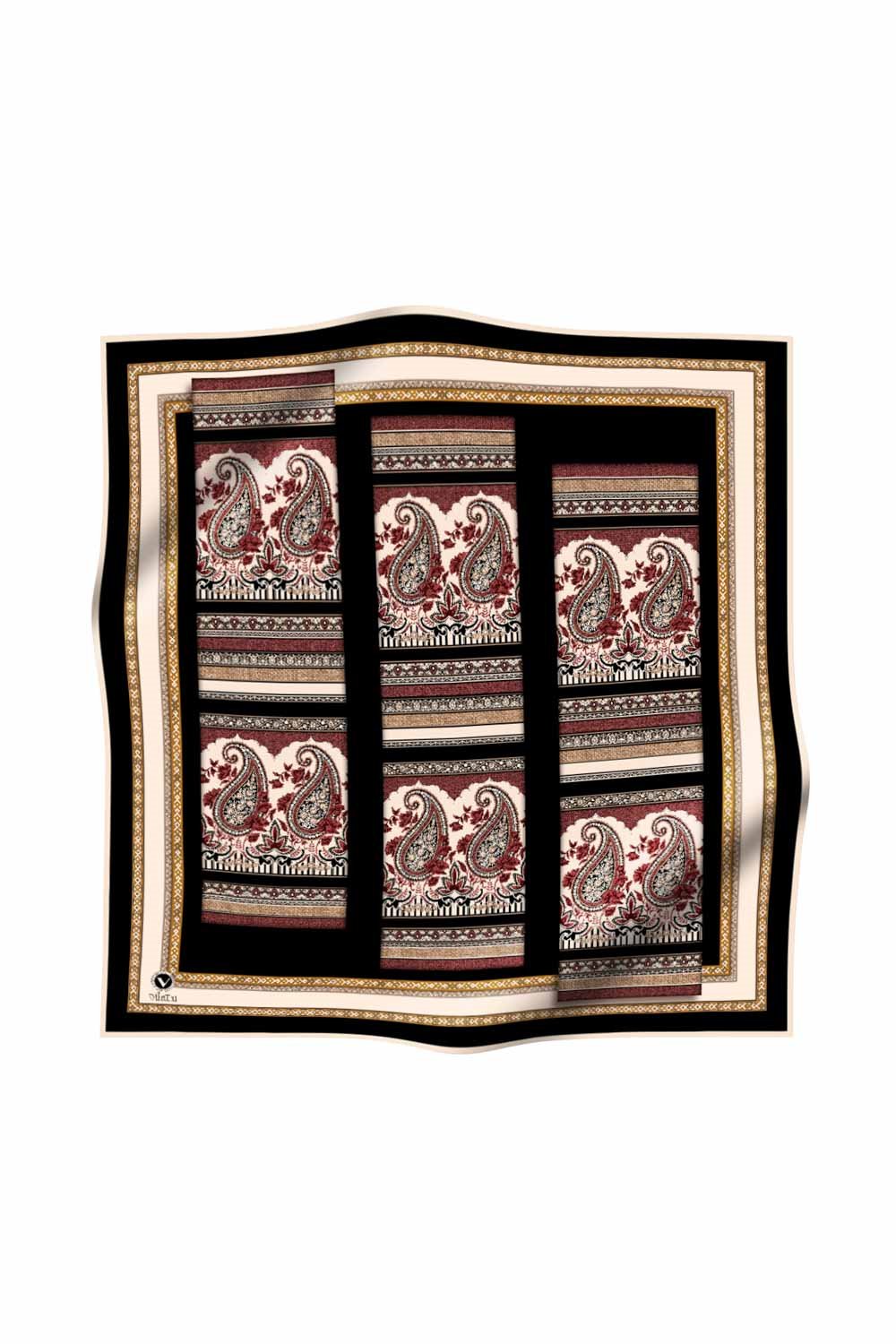 Twill Şal Desenli Siyah Renkli 90x90 Eşarp (İpek İçermez) Kenar Dikiş Şekli El Dikişli