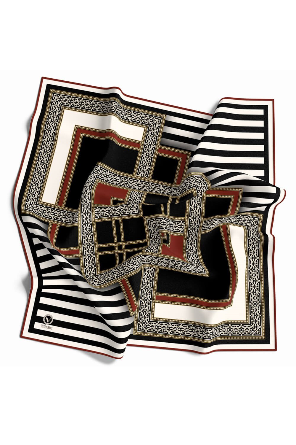 Twill Çizgili ve Kareli Desenli Bordo Renkli 90x90 Eşarp (İpek İçermez) Kenar Dikiş Şekli El Dikişli