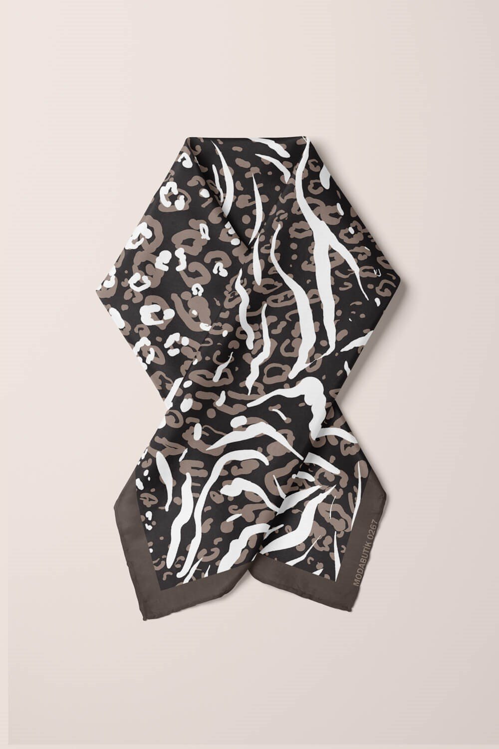 Violla Z21 Kadın Yaprak Desenli Bandana 50x50 Kahverengi Beyaz - DG0267