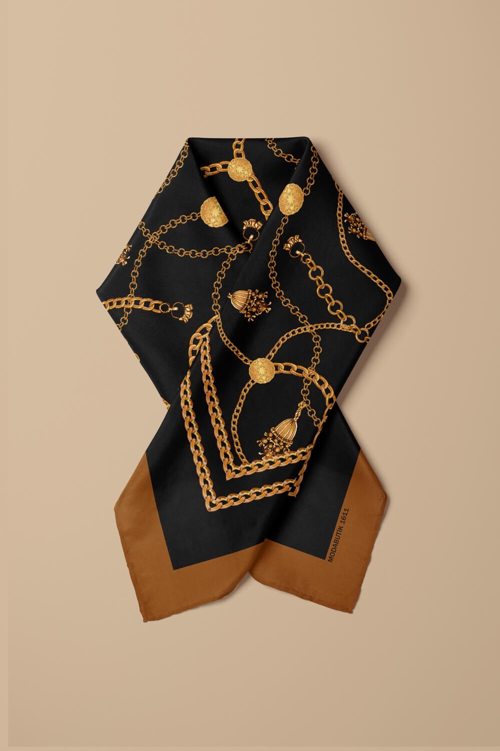Violla C28 Kadın Sarı Siyah Zincir Desenli 50x50 Bandana HYL DG01611-22