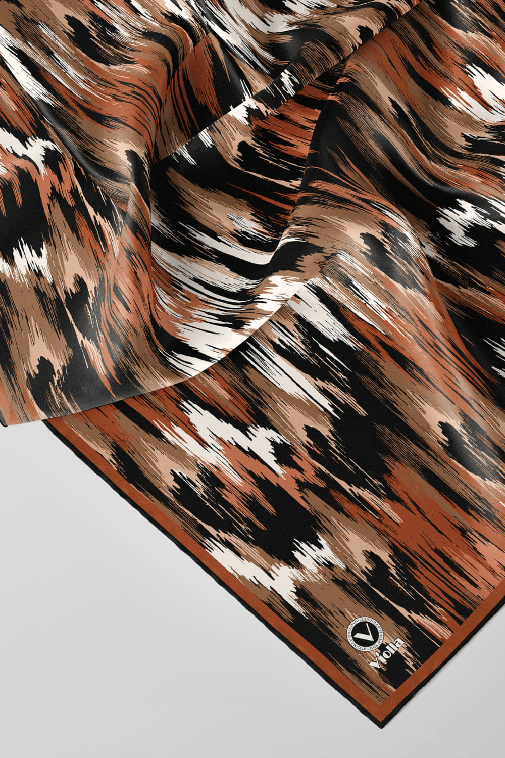 Twill Fırça Desenli Taba Renkli 90x90 Eşarp (İpek İçermez) Kenar Dikiş Şekli El Dikişli