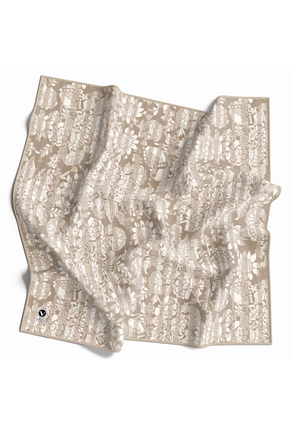 Twill Batik Şal Desenli Bej Renkli 90x90 Eşarp (İpek İçermez) Kenar Dikiş Şekli El Dikişli