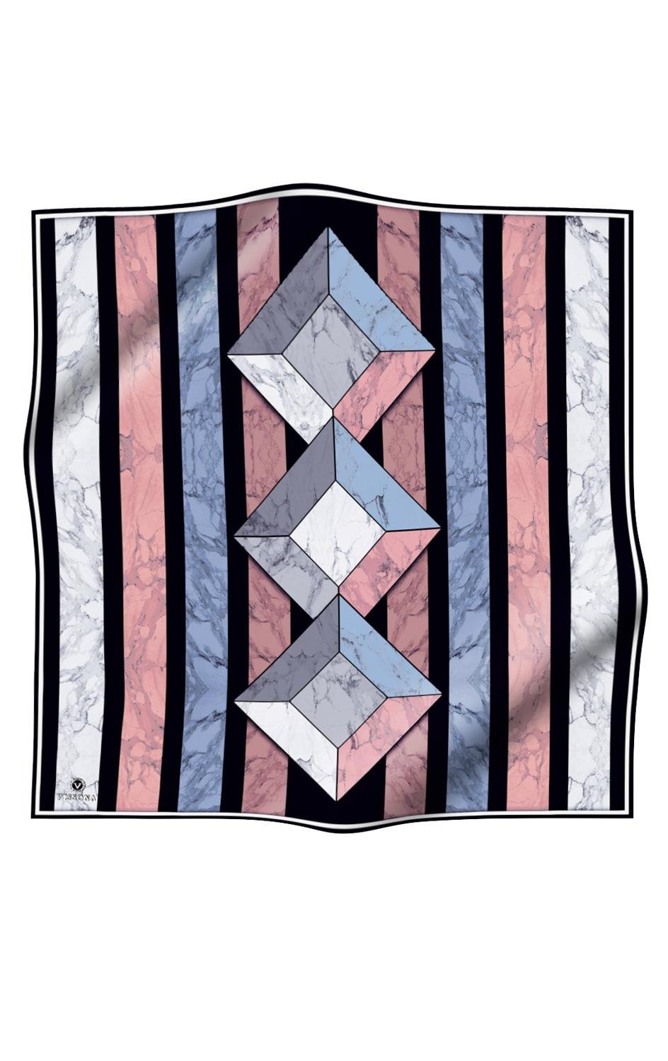 %100 Twill İpek Geometrik Mermer Desenli Pudra - Siyah Renkli 90x90 Eşarp Dikim Şekli : El Dikişi