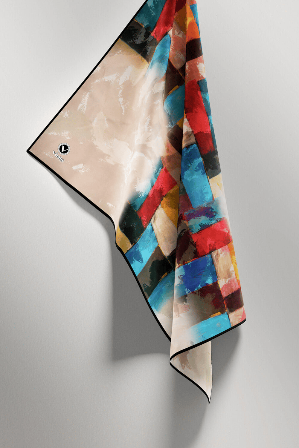Twill Yağlı Boya Desenli Petrol Mavisi Renkli 90x90 Eşarp (İpek İçermez) Kenar Dikiş Şekli El Dikişli