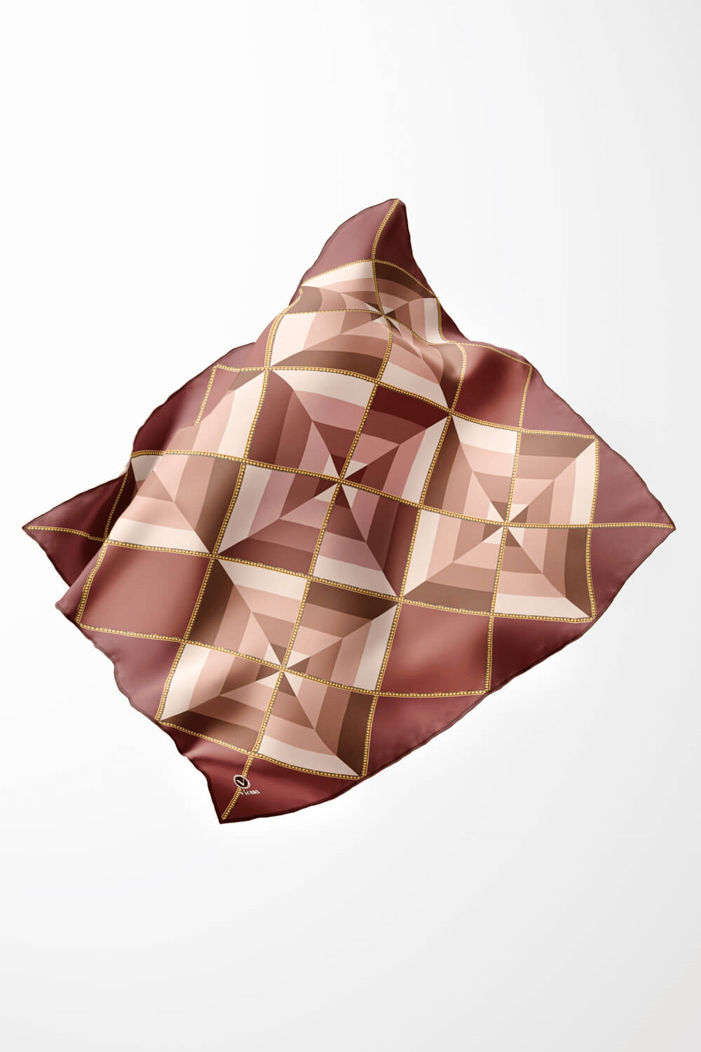 Twill Geometrik Desenli Gül Kurusu Renkli 90x90 Eşarp (İpek İçermez) Kenar Dikiş Şekli El Dikişli