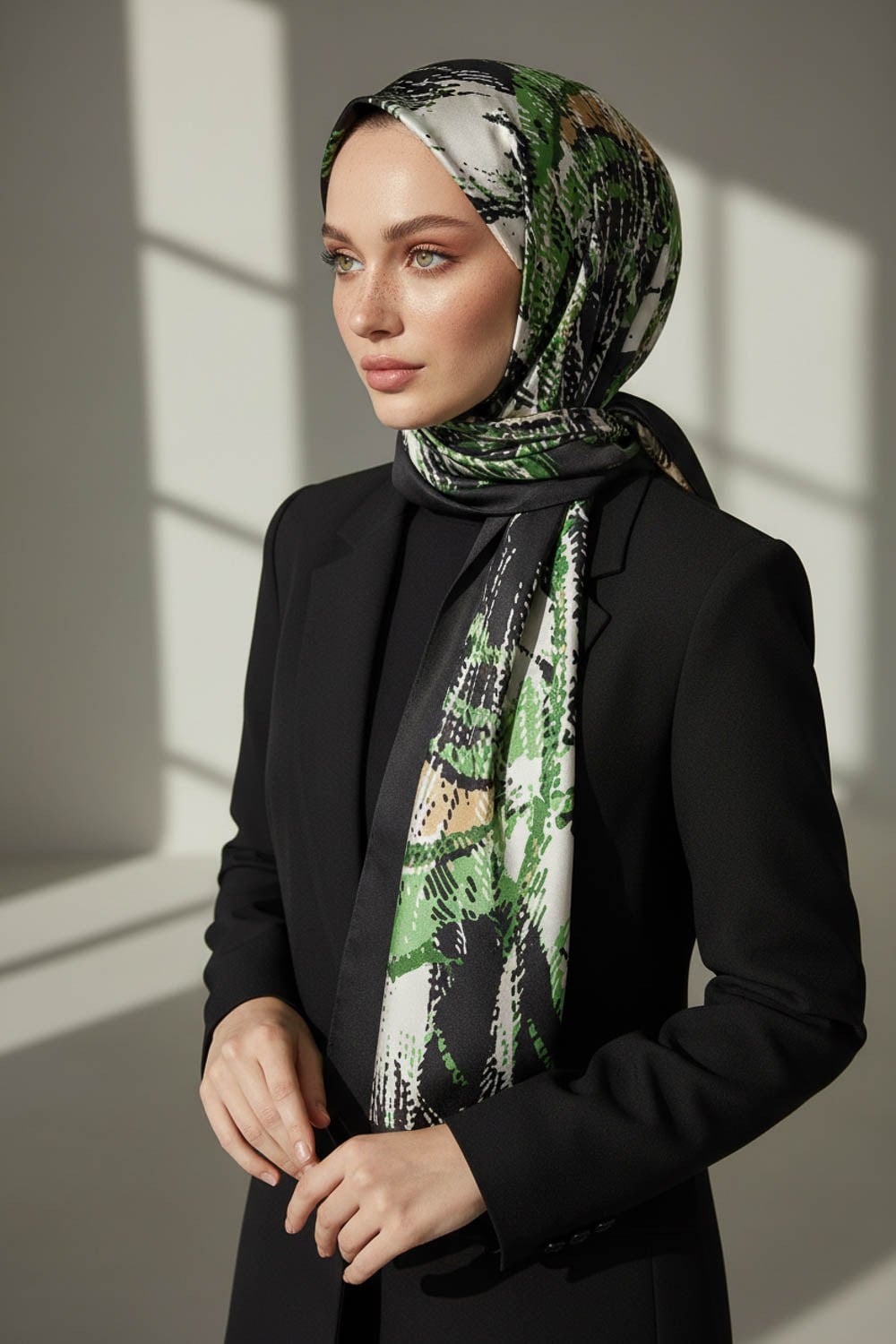 KREP DEGRADELİ ÇİZGİ DESENLİ ZÜMRÜT YEŞİLİ RENKLİ 75X195 KIRIŞMAZ ŞAL