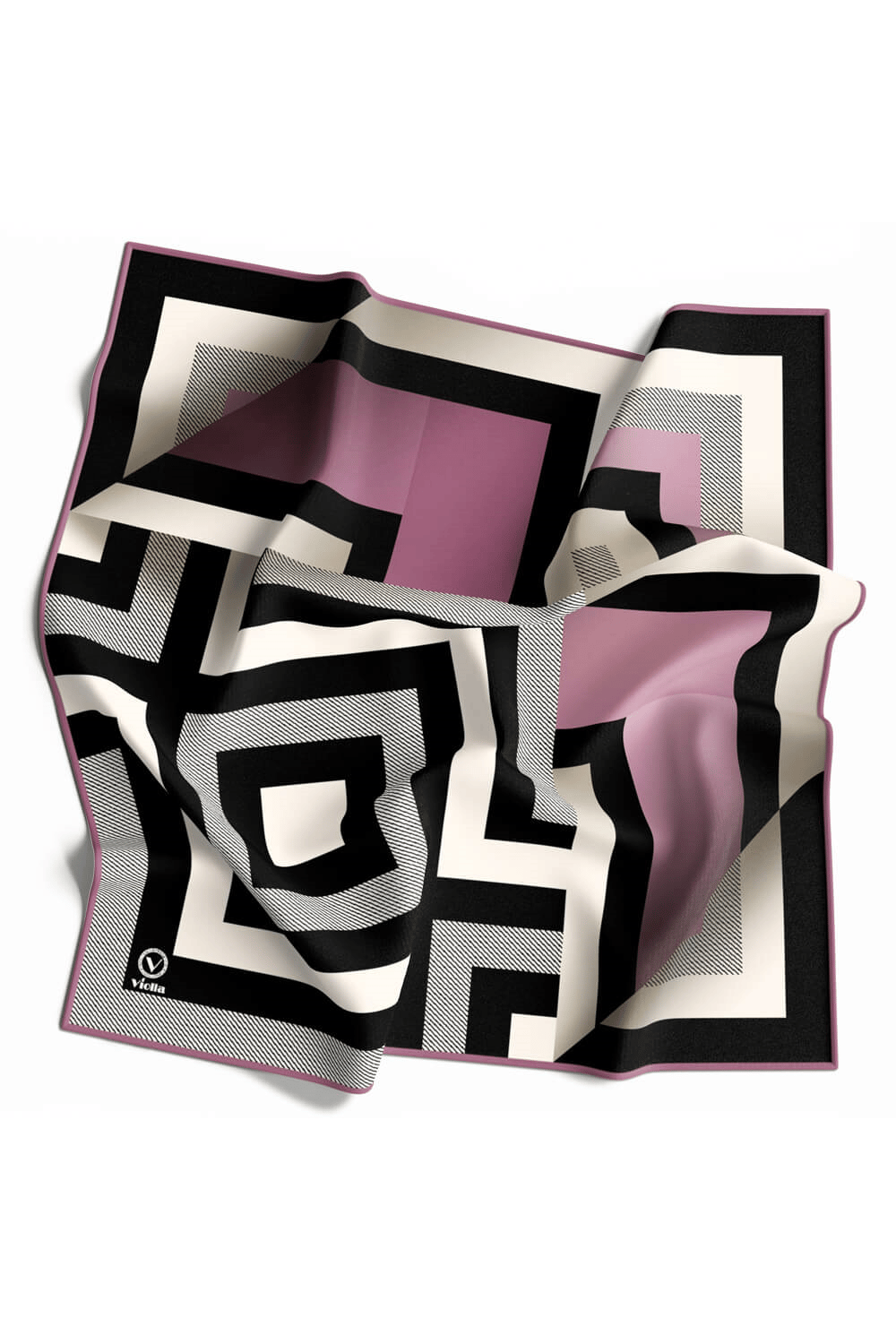 Twill Geometrik Desenli Lila Renkli 90x90 Eşarp (İpek İçermez) Dikim Şekli : El Dikişi
