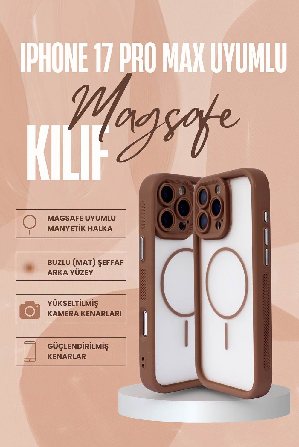 iPhone 17 Pro Max Kılıf – Kamera Korumalı – MagSafe Uyumlu – Haki Renk – Mat Silikon Telefon Kılıfı