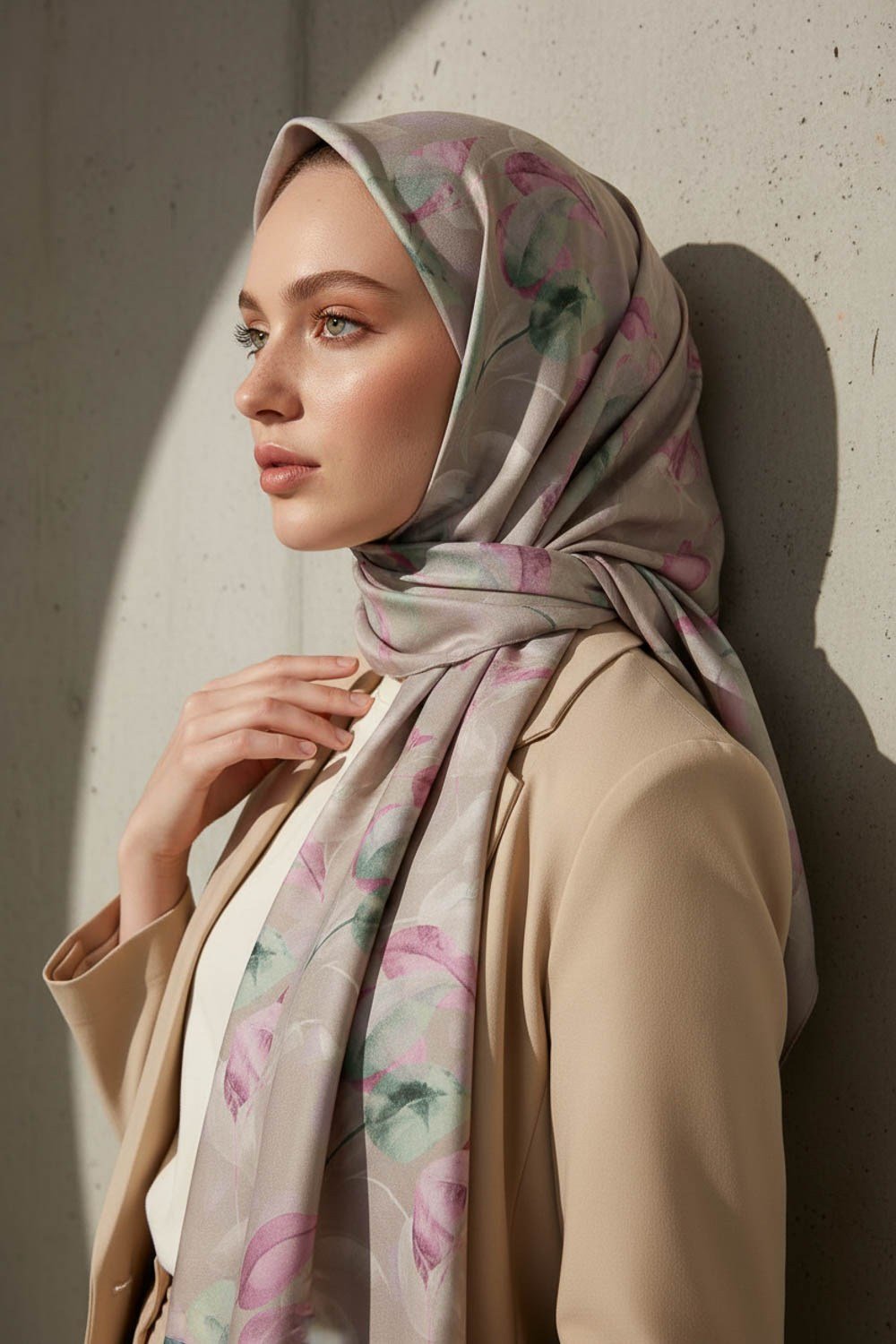 KREP SONBAHAR DESENLİ PEMBE RENKLİ 75X195 KIRIŞMAZ ŞAL