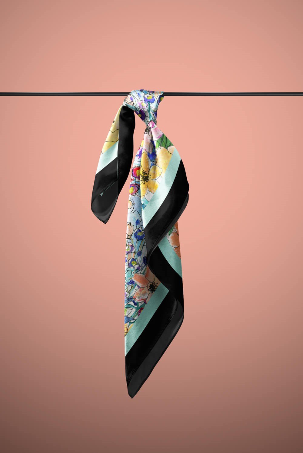 Violla F43 Kadın Su Yeşili Siyah Jardin Desenli 50x50 Bandana HYL DG01111-22