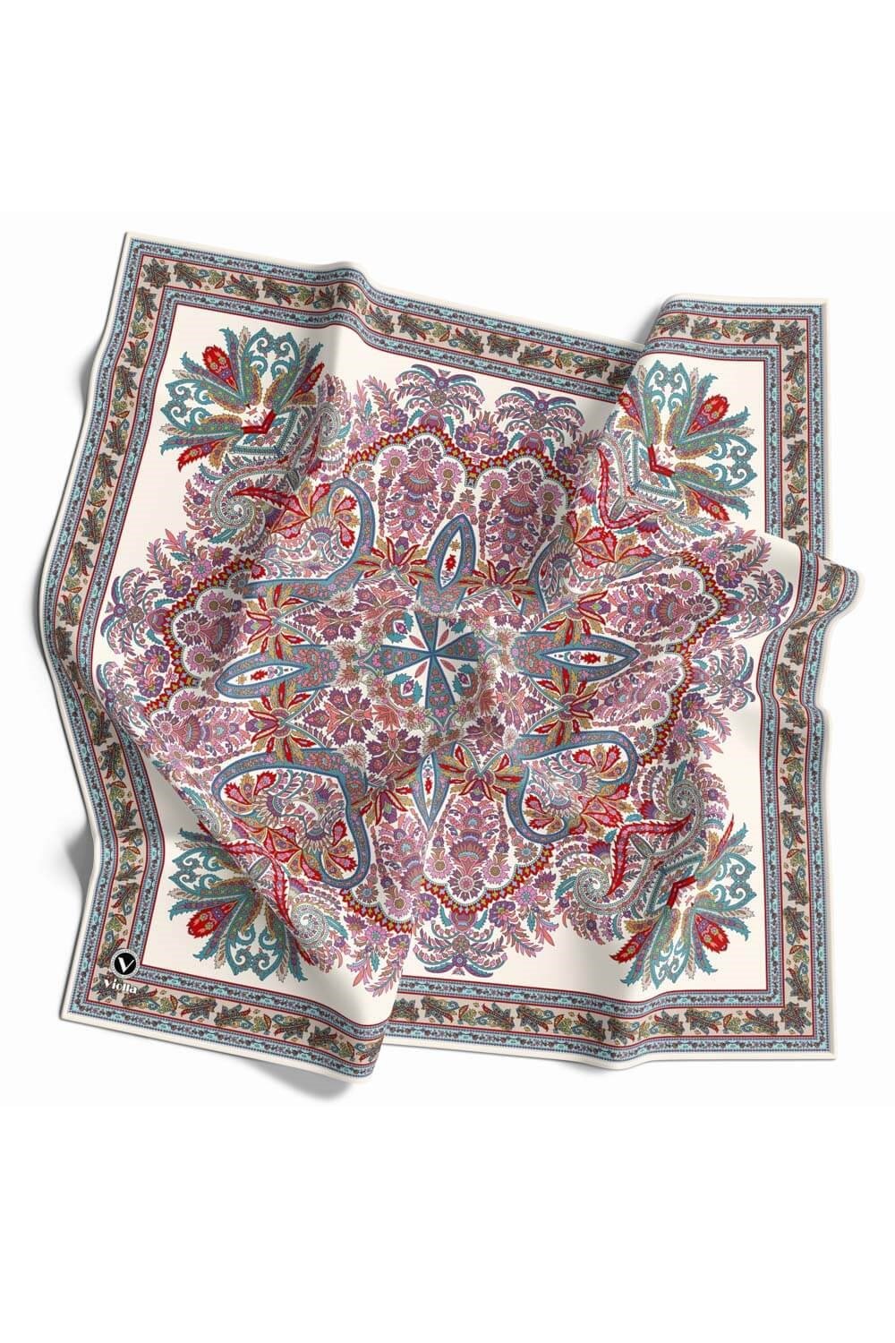Kristal Şal Desenli Beyaz Renkli 90x90 Eşarp (İpek İçermez) Dikim Şekli : El Dikişi