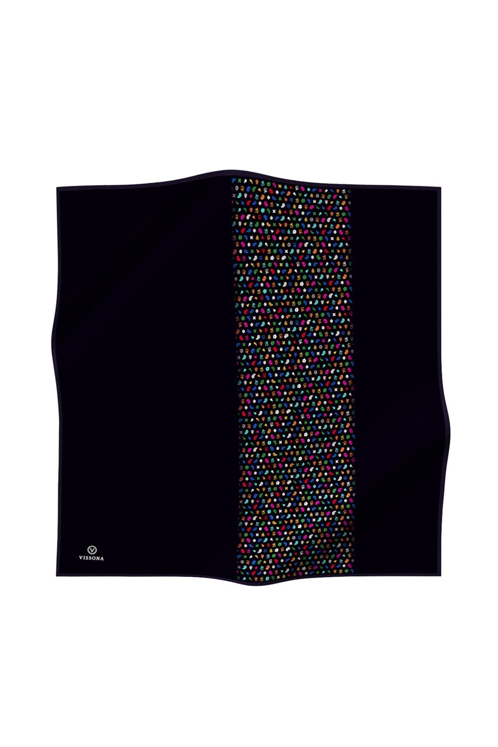 %100 Twill İpek Çıtır Şerit Desenli Siyah - Siyah Renkli 90x90 Eşarp Dikim Şekli : El Dikişi