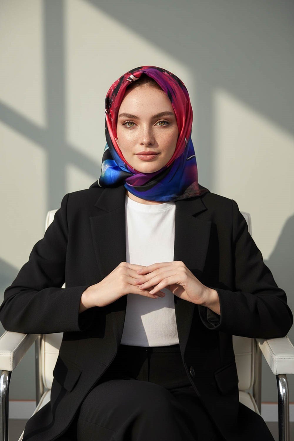 %100 Twill İpek Sulu Boya Çiçek Desenli Siyah Renkli 90x90 Eşarp Dikim Şekli : El Dikişi