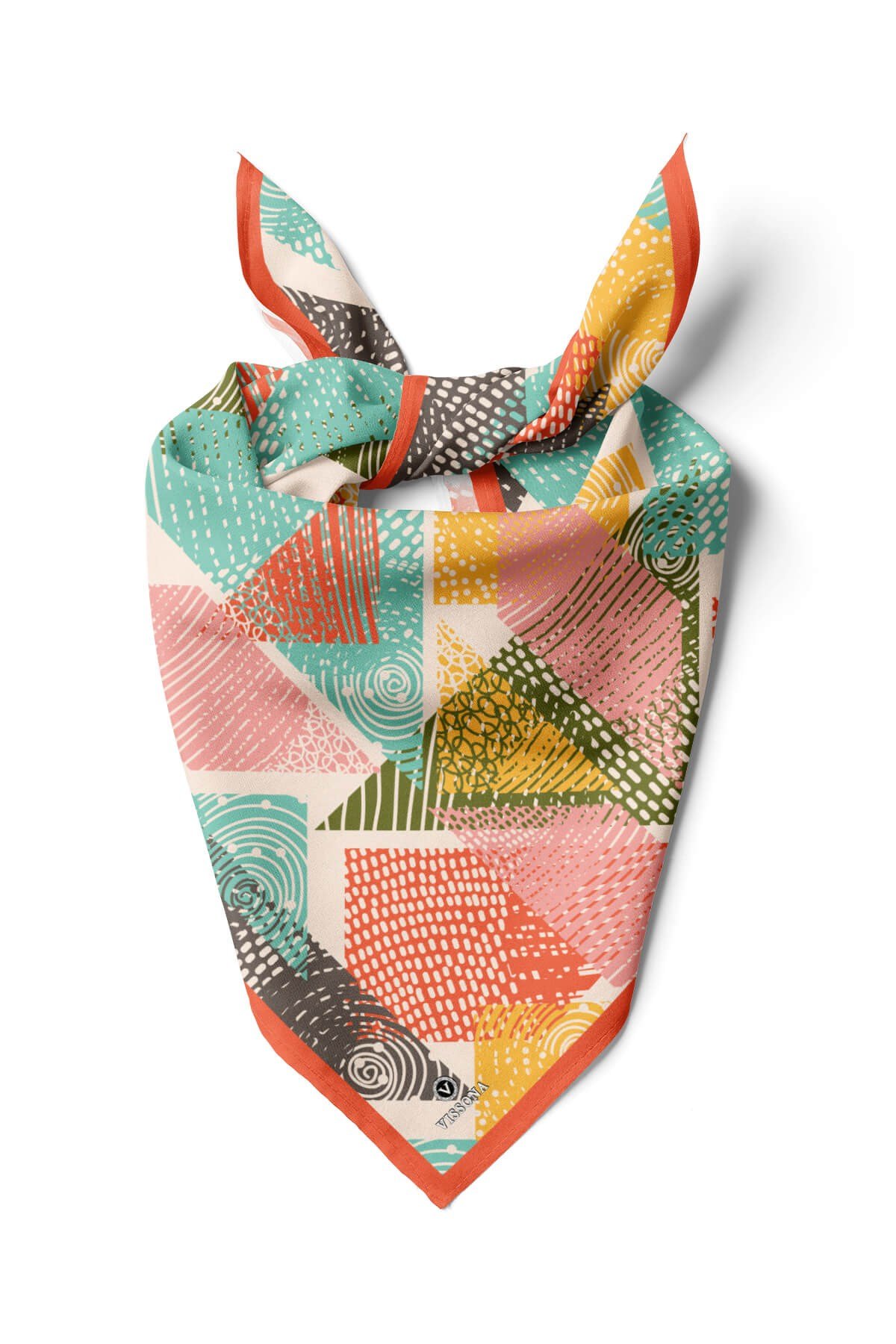 %100 İpek Geometrik Desenli Kadın Bandana