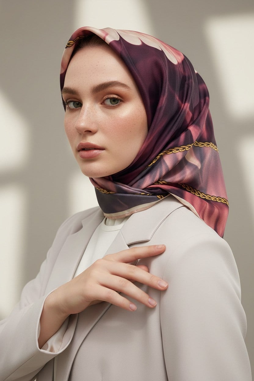 % 57 İPEK % 43 VİSKON Twill İpek Çiçek Geometrik Desenli pudra Renkli 90x90 Eşarp Dikim Şekli : El Dikişi