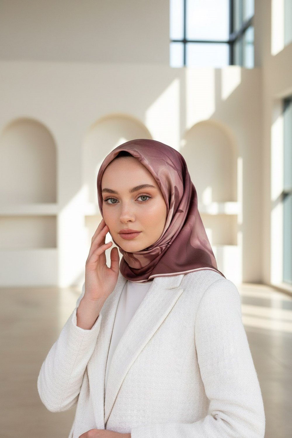 100% Twill İpek Çiçek Desenli Pudra Renkli 90x90 Dikim Şekli : El Dikişi Eşarp