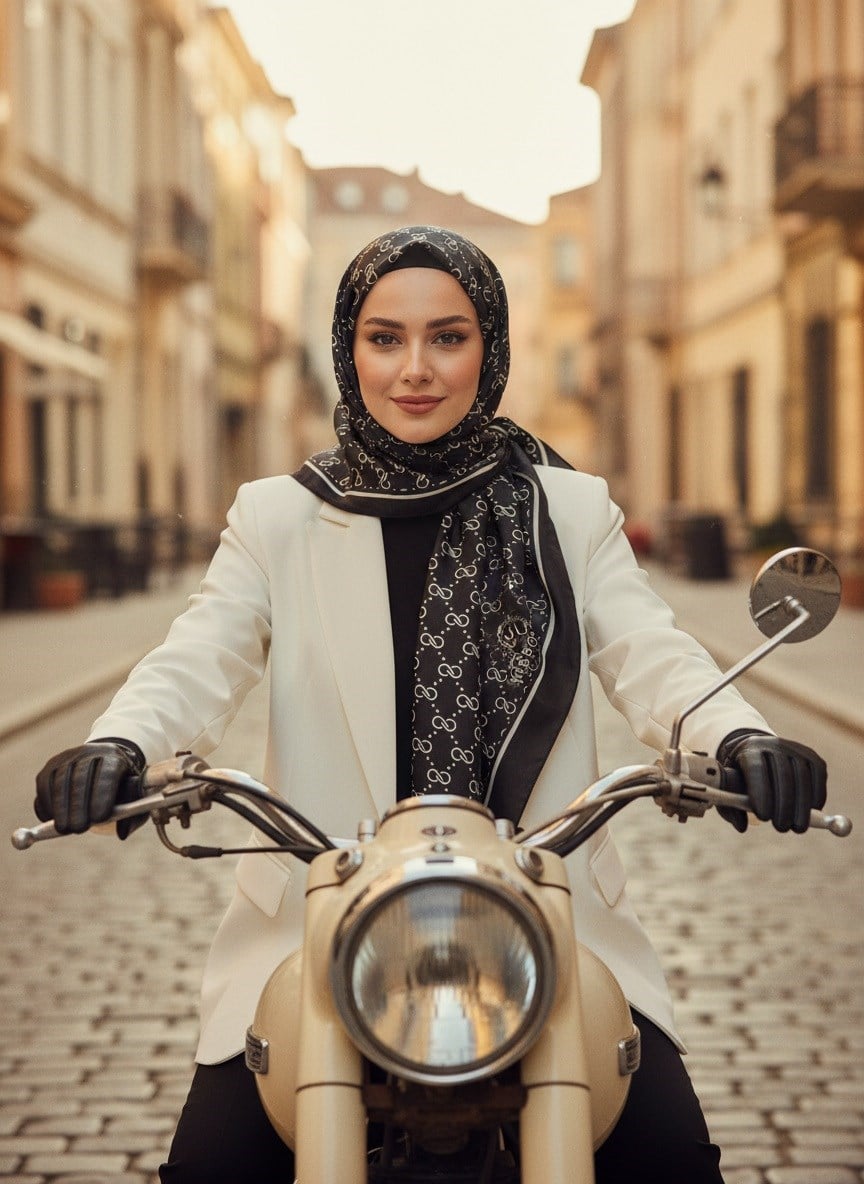 %100 Saf İpek Şal İnce Saten Vual Dokuma Minik Motif Desenli Siyah - Siyah Renkli 90x210 Şal